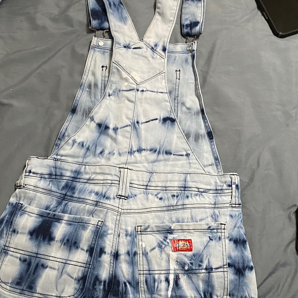Dickies Blue and White Tie-Dye Denim Short Overalls - Picture 4 of 8